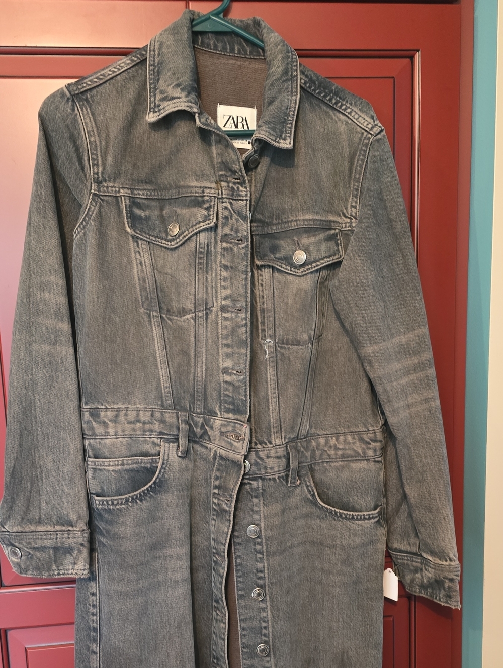 Zara Gray Long Denim Jacket Coat